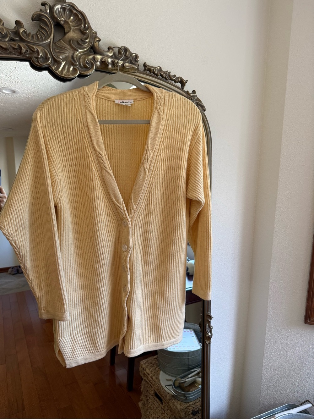 Butter Yellow 100% Cotton Ribbed Button-Front Fisherman Cardigan